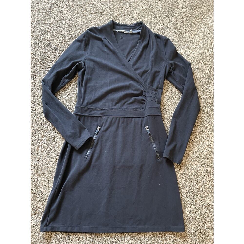 ATHLETA Suedy Lady Black Soft Long Sleeve Wrap Dress Size S Thumbhole Pockets